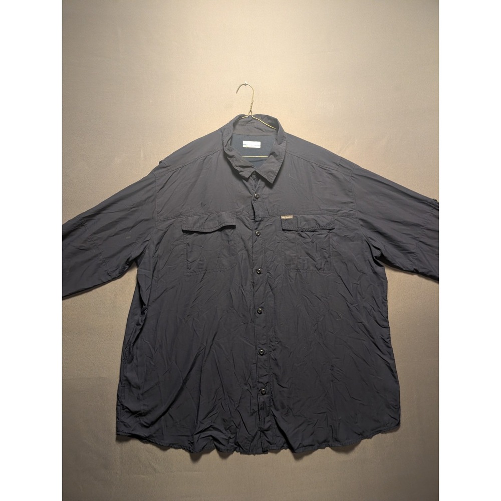 Columbia Hiking Shirt Men's 2XL Black Microfiber Lightweight Collared Button Up